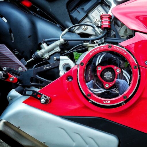 DucaBike Billet Clear Clutch Cover CCV401AE - RED/SLV - Ducati Panigale V4 / V4S 2018-2023