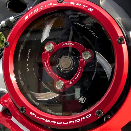 DucaBike Billet Clear Clutch Cover CCV401DA - BLK/RED - Ducati Panigale V4 / V4S 2018-2023