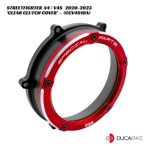DucaBike Billet Clear Clutch Cover CCV401DA - BLK/RED - Ducati Streetfighter V4 / V4S 2020-2023