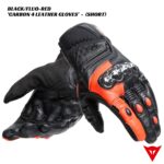 Dainese Carbon 4 Short Leather Gloves - BLACK/FLUO-RED