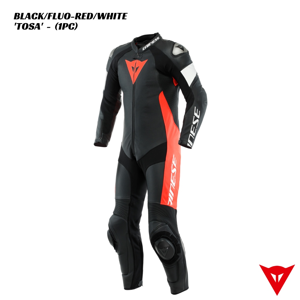 Dainese TOSA 1PC Leather Suit - BLACK/FLUO-RED/WHITE