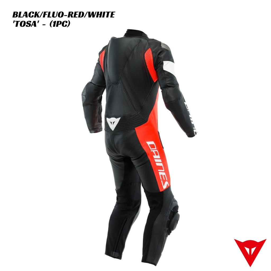 Dainese TOSA 1PC Leather Suit - BLACK/FLUO-RED/WHITE