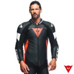 Dainese TOSA 1PC Leather Suit - BLACK/FLUO-RED/WHITE