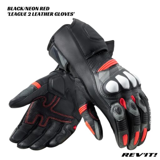 Revit League 2 Leather Gloves - BLACK/NEON RED